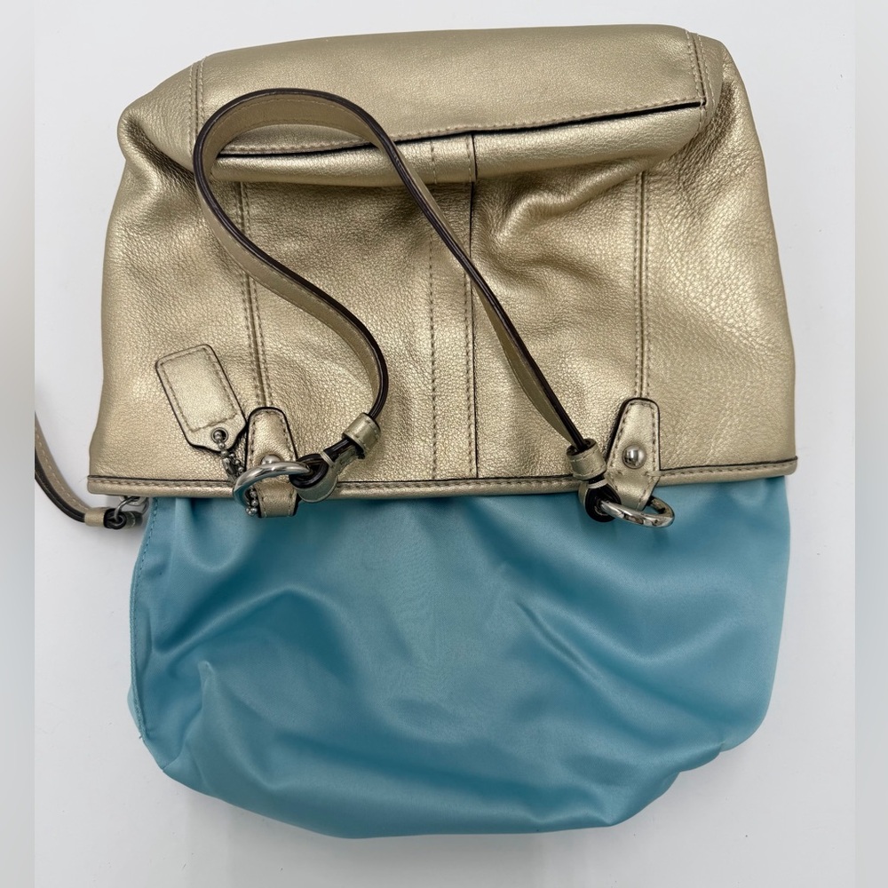 Coach Mini Tote Satchel | Turquoise Blue Interior | Y2K 42416 Metallic Gold - Picture 12 of 16
